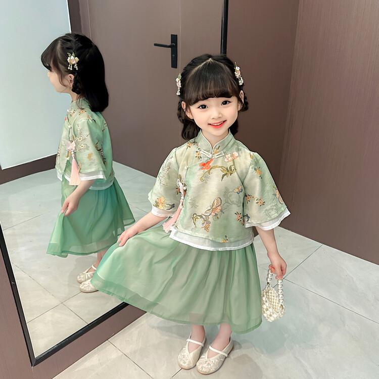Girls  Summer Tang Suit Hanfu Set: Stylish Chinese Fairy-Inspired Outfit 100 cm