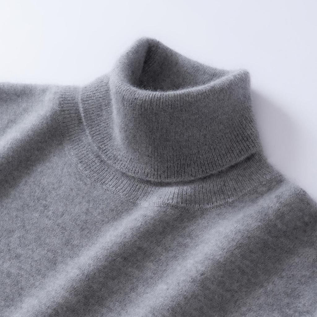 Men's 100% Cashmere High Neck Sweater - Solid Color, Loose, Warm, and Comfortable Knit Base Layer