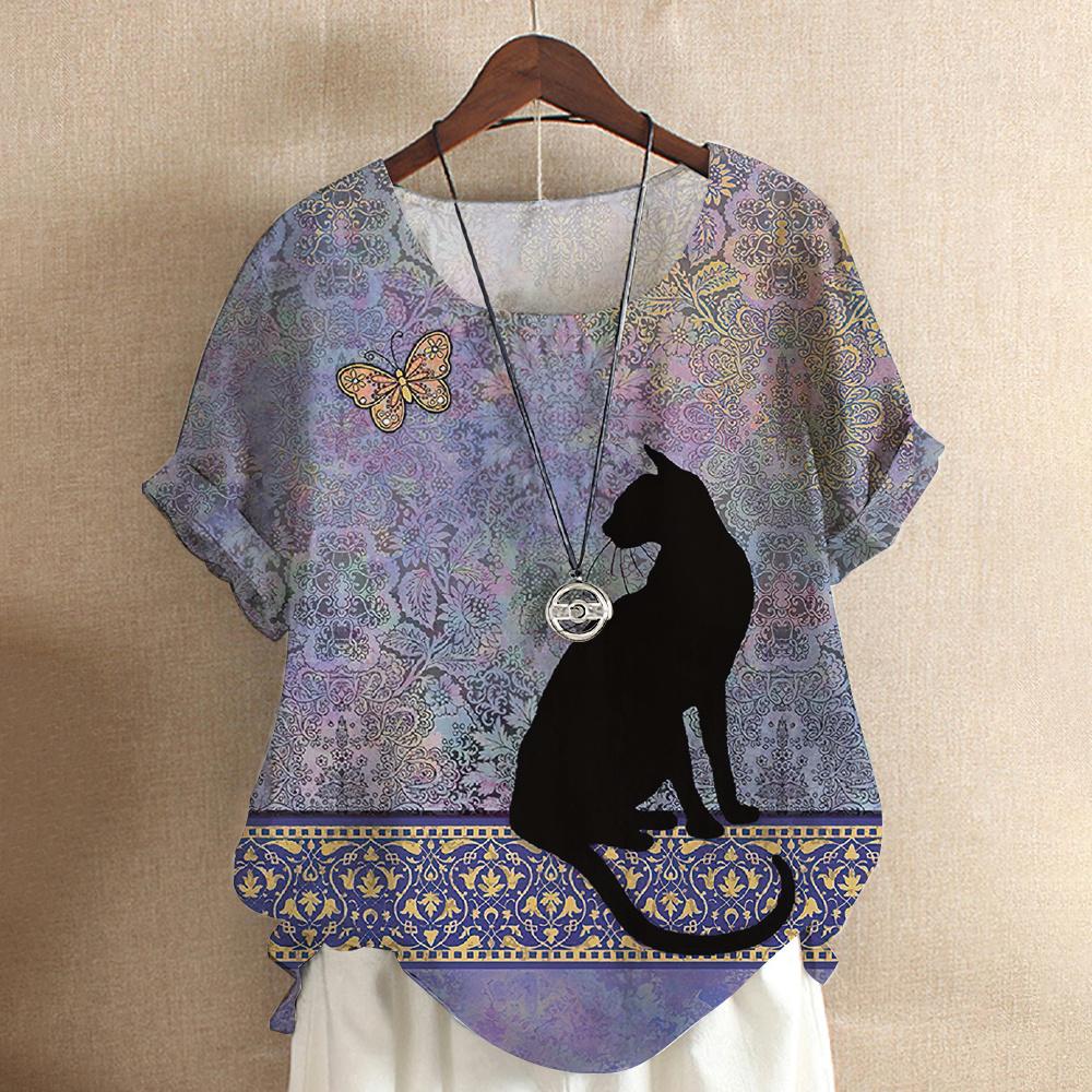 Maglietta da donna con gatto dei cartoni animati, camicetta Harajuku, scollo a V, manica corta, oversize, casual, pullover, estate, magliette carine, abbigliamento femminile