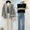 Women's Thickened Off-White Wool Wide-Leg Pants - Autumn/Winter, Loose Fit, Straight Cut