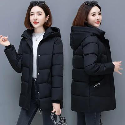 Down Jacket Down Cotton Padded Coach Women's Medium Length Winter Thickened Cotton Loose Fit Warm Down Coat