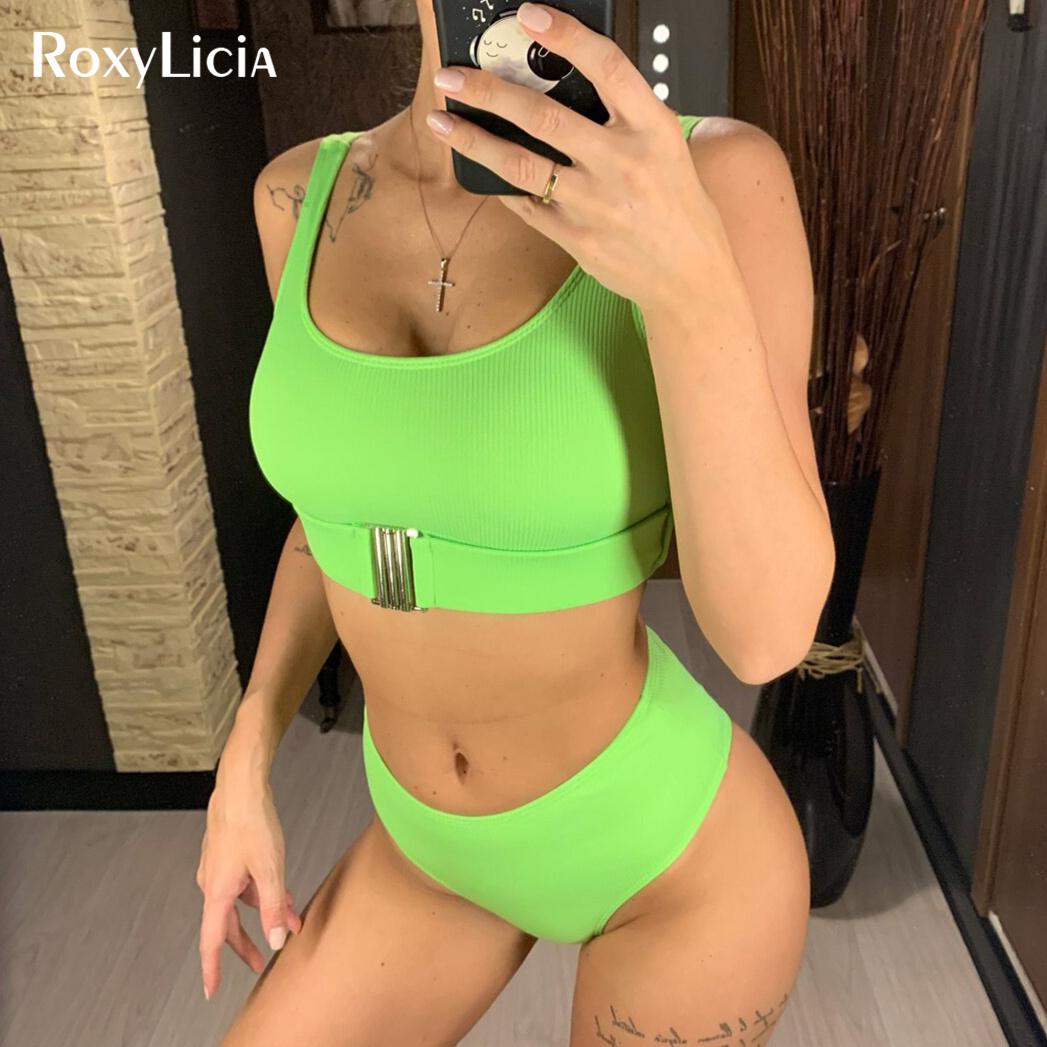 

4 цвета, ребристый купальник, бикини с высокой талией, женские купальники, комплект бикини из двух частей, купальный костюм с высокой талией