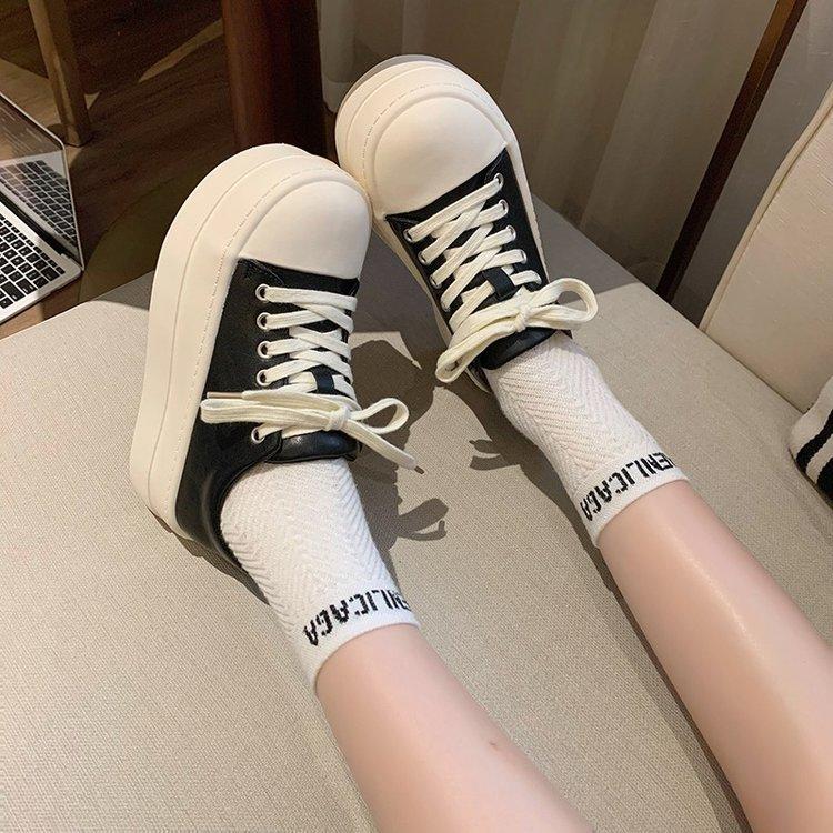 Sweet peach bubble thick-soled muffin little white shoes women's spring 2025 new leather surface height increase versatile sports and leisure shoes