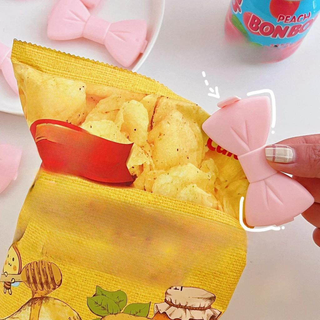 2Pcs Korean INS Cute Pink Bow Sealing Clip Girl Potato Chips Cereal Snack Bag Moisture-proof Clip Kitchen Accessories Organizer