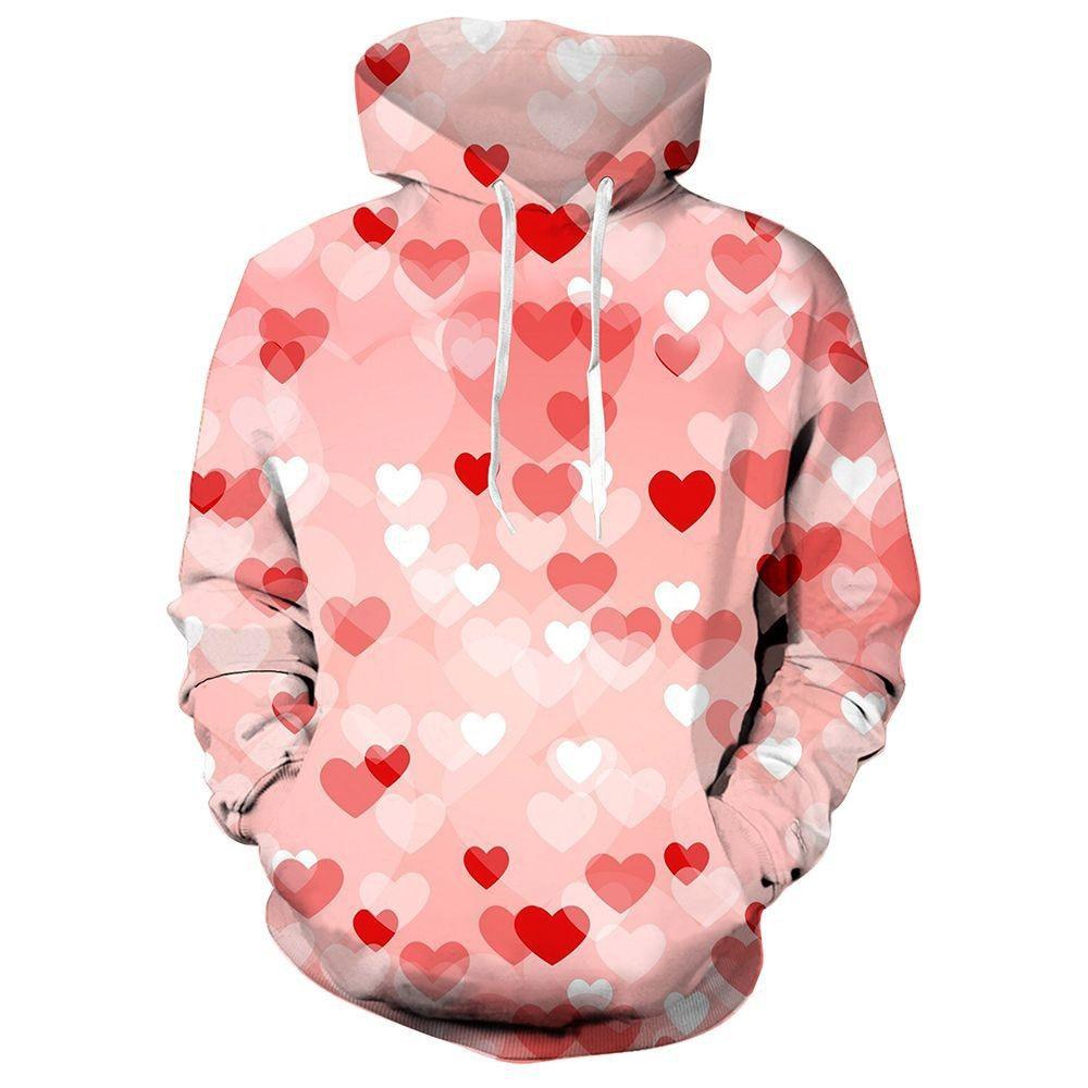 Druk cyfrowy 3D Walentynki Para Miłość Serce Męska Bluza Z Długim Rękawem Modna Bluza Z Kapturem