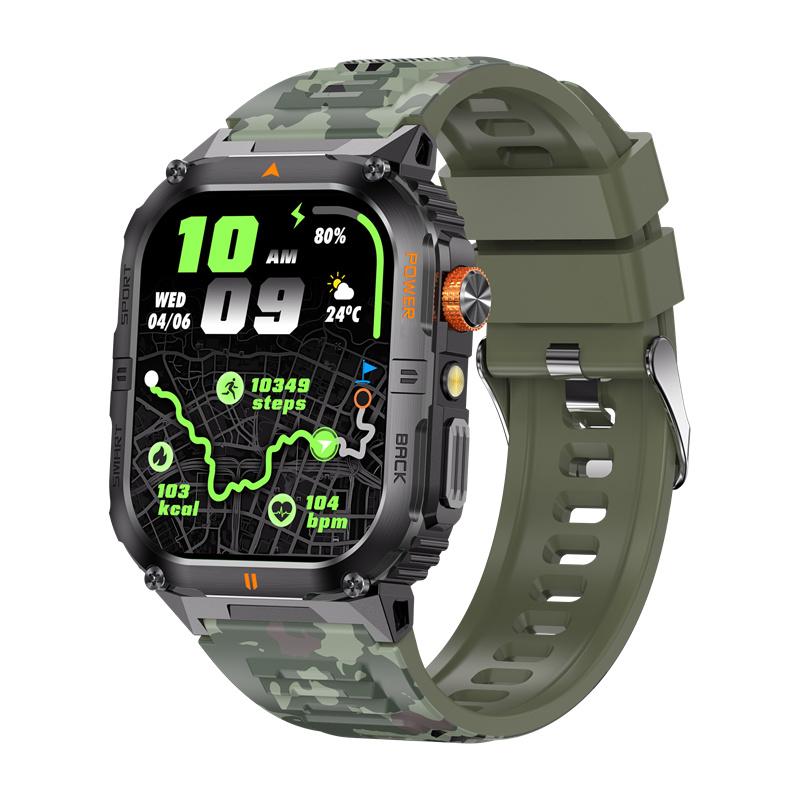 YK12 Smartwatch Großer Bildschirm LED-Licht Taschenlampe BT-Anrufe Gesundheitsüberwachung Herren Outdoor Fitness Sport-Tracker Smartwatch