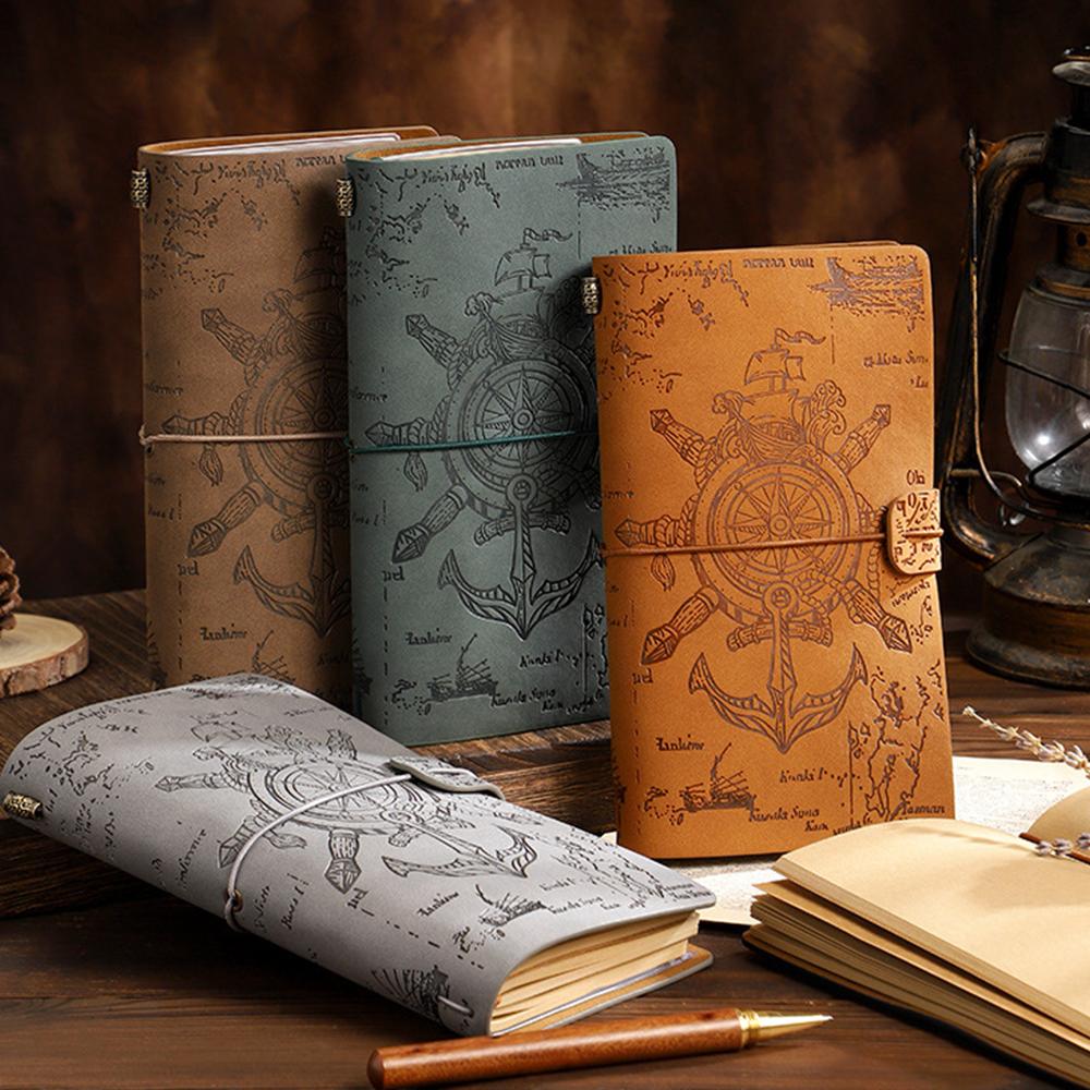 (Logo Can Be Engraved) A6 Student Retro Ledger, Leather Business Notebook with Strap, Notepad, Travel Diary, Portable Memo, Meeting Record Book