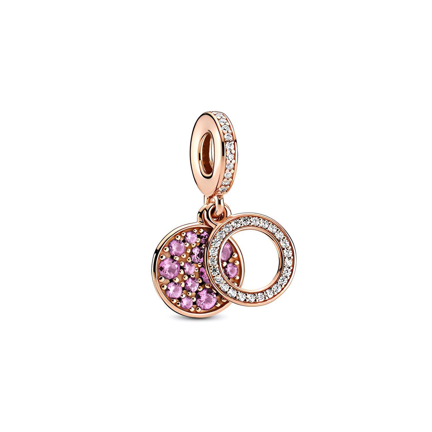 Pandora Radiant Pink Double Charm Pendant Unisex Jewelry Rose-Gold 789186C02 Rose Gold