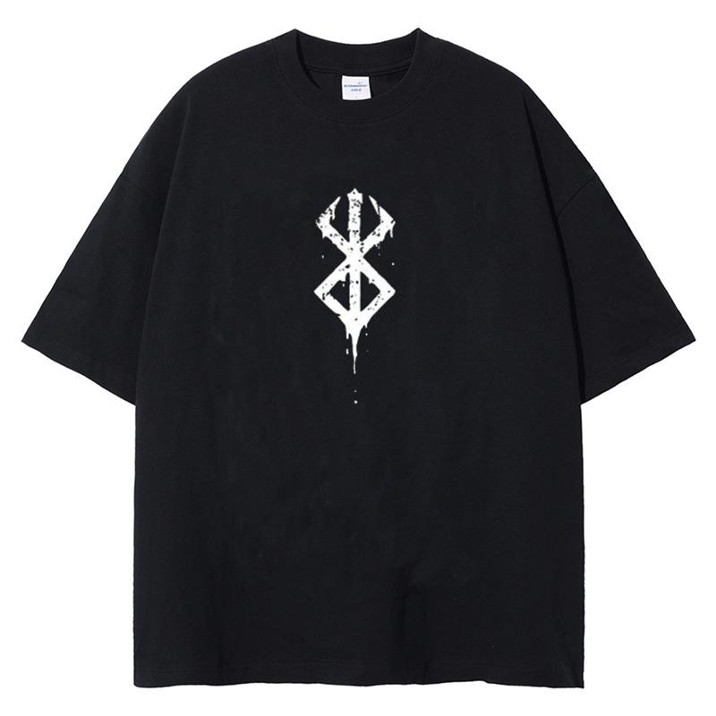 Harajuku Vintage Schwarzes Anime-Print Herren Streetwear T-Shirt