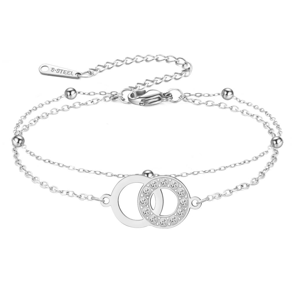 Hollow Round Double Hole Interlocking Zircon Bracelet Jewelry Gift for Women