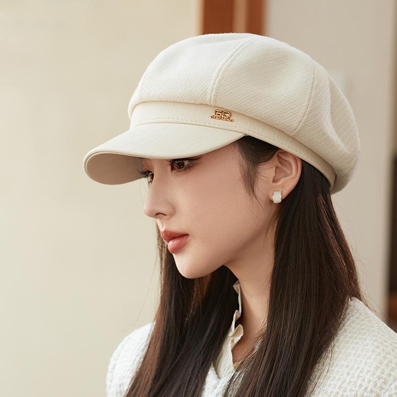 

Классический шерстяной берет с декором на поясе, элегантная восьмиугольная шляпа газетчика, кепка художника, винтажные однотонные береты для женщин, осень и зима ONE SIZE бежевый