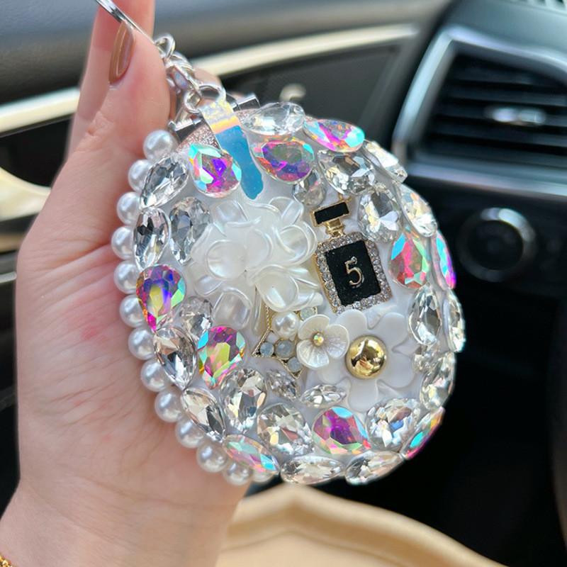 Crystal Glass Mirror Keychain Diy Finished Portable Makeup Mirror Bag Pendant Gift Wholesale Source Yiwu