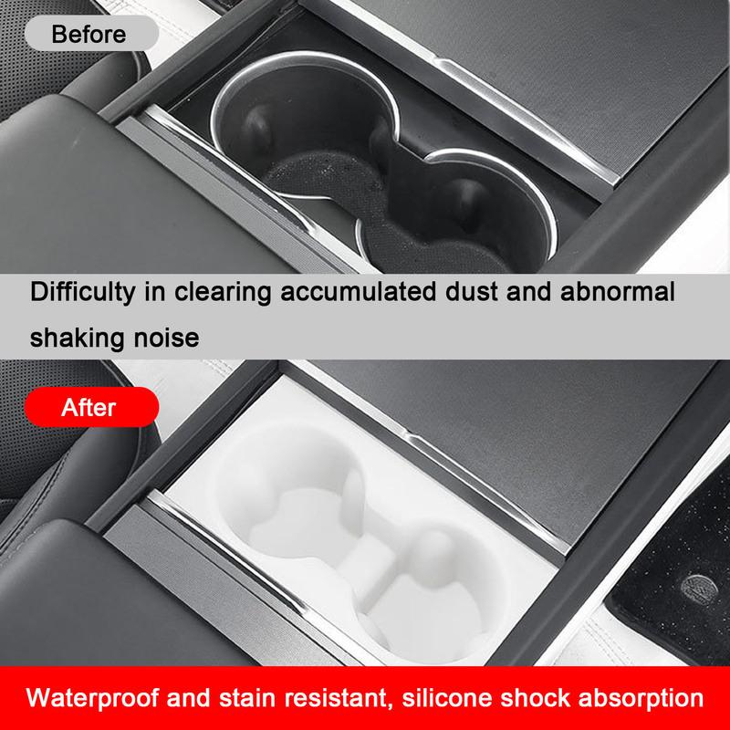 For Tesla Model Y Juniper 2025+ Central Control Silicone Water Cup Holder for Model 3 Highland + Anti-fouling Storage Tray