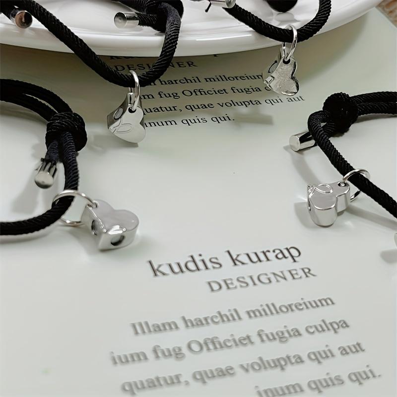 4 peças/conjunto Pulseira de trevo da sorte de liga masculina para bons amigos, família, combinação de 4 ímãs em forma de coração, pulseira de tecelagem criativa, presente de 20g