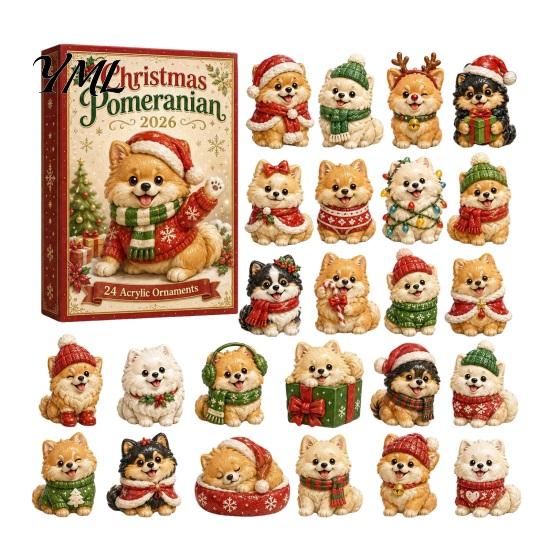 Conto alla Rovescia di Natale Divertente 2026 Calendario dell'Avvento per Cani, Set di Ornamenti Acrilici da 24 Giorni con Mini Regali di Compleanno per Cuccioli per Bambini Figure, Albero Piatto 2D