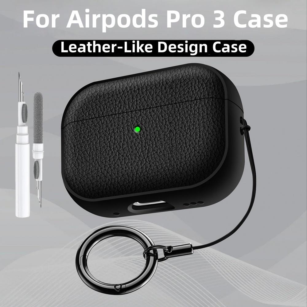 For Airpods Pro 3 Case Soft TPU Leather-Like Design Protective Cover with Lanyard and Cleaner Kit For Apple Latest Airpods Pro 3