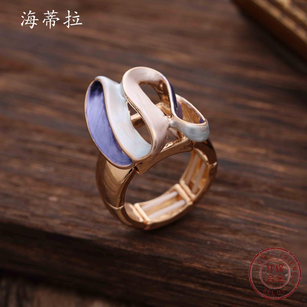 New Color Oil Geometric Line Alloy Ring, Fashionable and Simple Women's High-end Elastic Ring