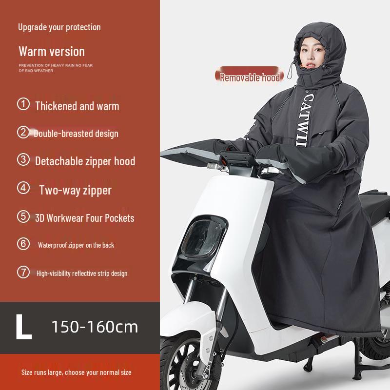 Electric Vehicle Winter Windshield Fleece-Lined Warm Coat for Bicycles & Motorcycles - Cold Weather Windproof Gear