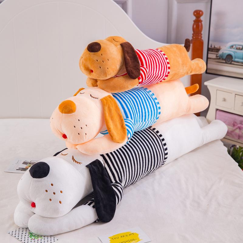 Cute Big Head Dog Plush Toy Girl Sleeping with Legs Long Striped Pillow Baby Side Sleeping Pillow Striped Dog