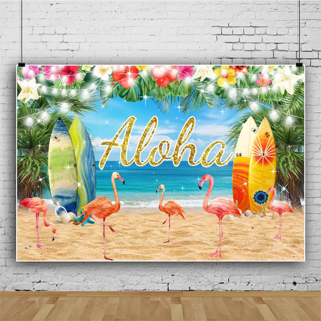 Summer Hawaii Beach Backdrop Tropical Flowers Aloha Luau Sea Surfboard Holiday Party Birthday Photography Background Decor Props