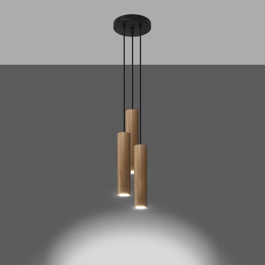 Lampa Wisząca Lino 3 Gu10 Naturalne Drewno Wood Sollux Sl.1012