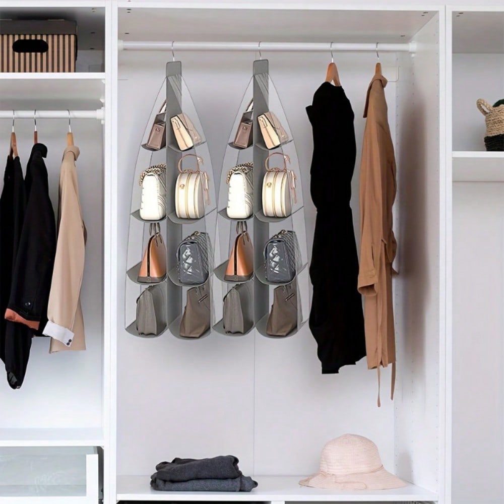 2 Pcs, 8-Pocket Hanging Handbag Organizer, Fragrance-Free Oxford Cloth Storage Rack, Space-Saving Closet Purse Holder