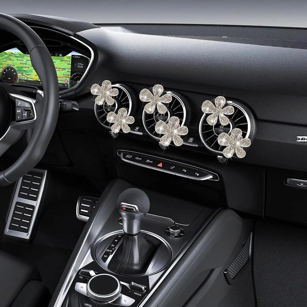 5pcs New Water Diamond Five Petal Flower Diamond Flower Car Air Outlet Decoration Clip Car Interior Decoration