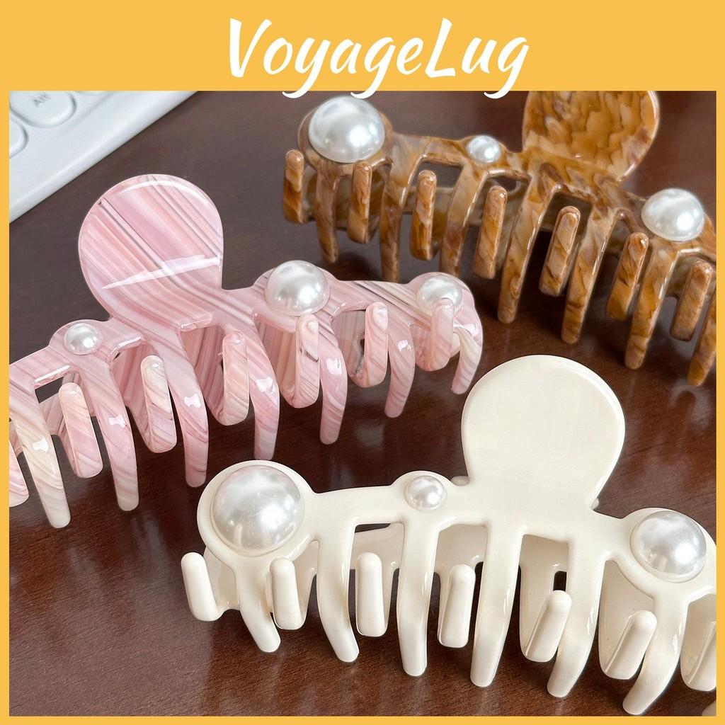 Extra Fashionable Large Pearl Inlaid Acetate Hair Clip Versatile Claw For Style Effortless