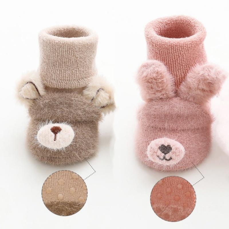 1/2Pairs Newborn Baby Socks For Girls Boys Winter Terry Soft Thick Warm Anti Slip Toddler Socks Cute Cartoon Infant Socks 0-3Y