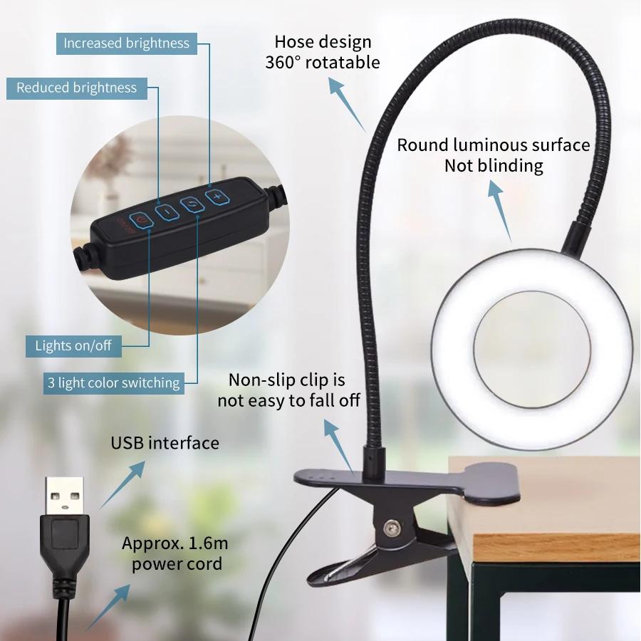 Flexible Clip-on LED Reading Light, 48 Lights, 3 Color Modes and 10 Brightness Levels - USB Powered Table Lamp for Bedroom