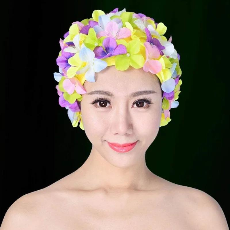 Cuffia da nuoto 3D a forma di fiore fatta a mano, comoda taglia grande, cuffia da bagno retrò per donna