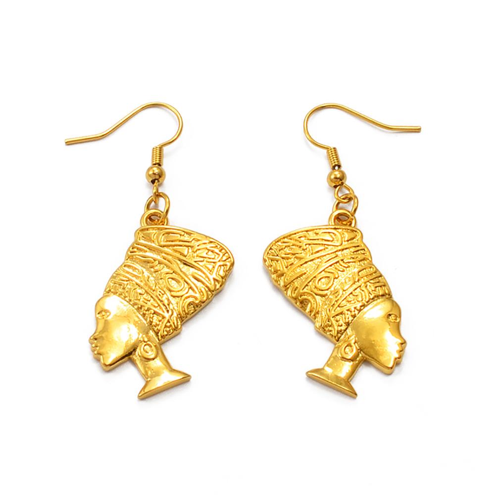 Anniyo African Earrings for Women Girls Silver/Gold Plated Africa Queen Head Portrait Jewelry Traditional Style @013016