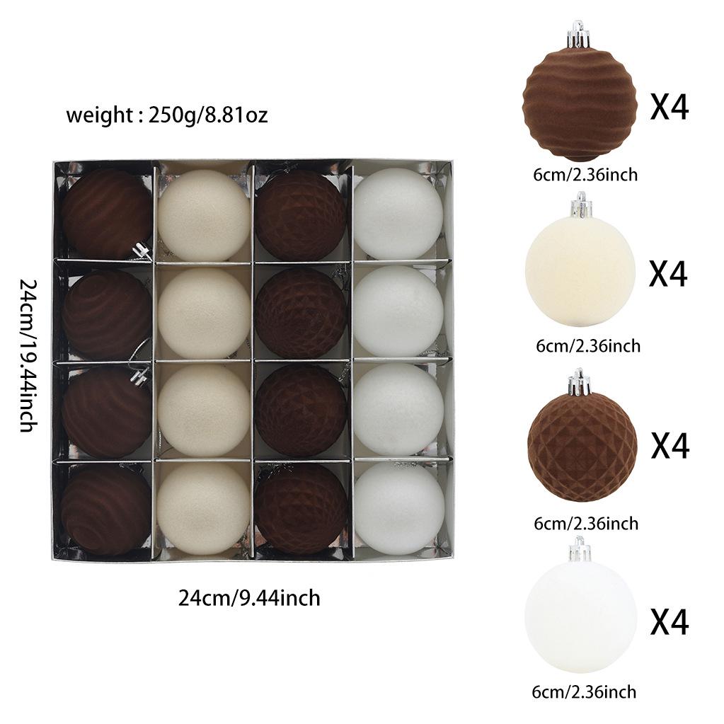 Flocked Christmas Ornament Balls - 6cm Plush Plastic Tree Decorations