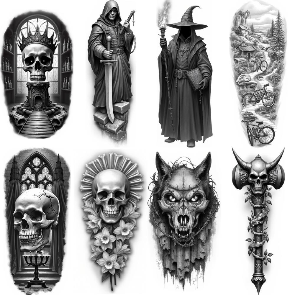 3 Stück Temporäre Tattoos Realistische Temporäre Tattoos Wolfskopf Totenkopf Stab Totenkopf Mit Krone Für Frauen Erwachsene Oberschenkel