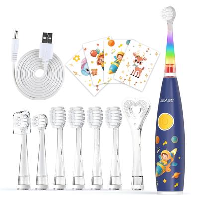 Seago Kids Electric Toothbrush for Ages Schoolers and 8 Replacement Brush DIY Rainbow USB Sonic for Kids and 0-6 (Elementary Toddlers), Heads,