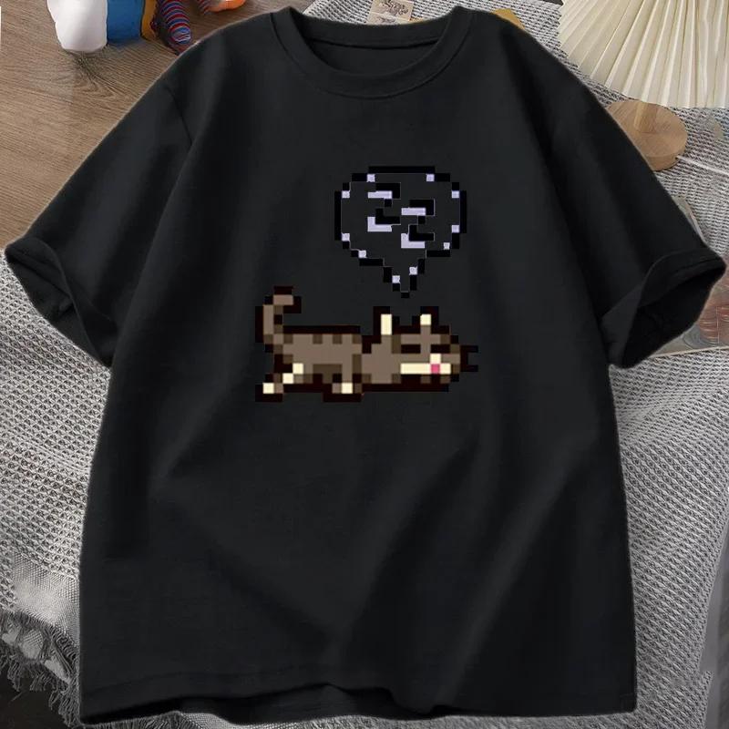 Roliga Stardew Valley Sovande Katt Sploot Grafiska T-shirts Dam Herr Casual Kortärmad T-shirt Unisex T-shirts Damkläder