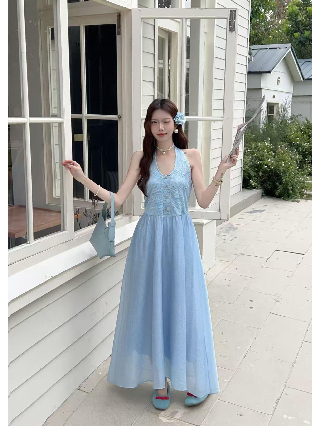 Gentle Style V-neck Halter A-line Maxi Dress One Size
