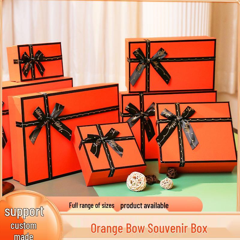 

Оранжевая подарочная коробка с изысканным бантом для упаковки косметики, губной помады и парфюмерии Orange Bow Gift Bag No. 1 & No. 2: 16*8*16cm