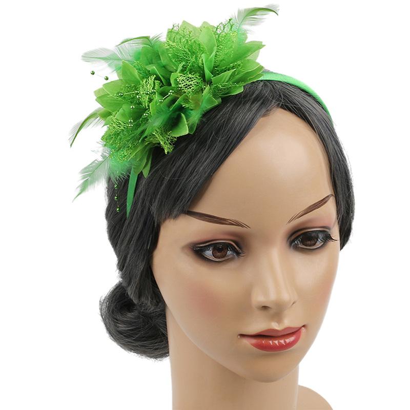 1PC Flower Headpiece Glam Cocktail Tea Party Hair Accessories Feather Headband 10 Colors Feather Fascinators for Women & Girls