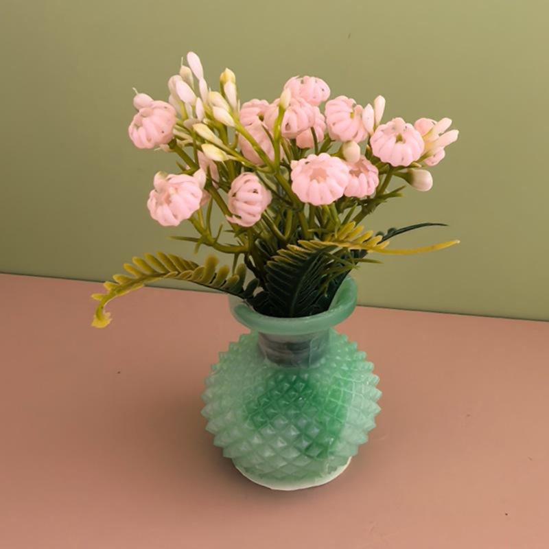 1Pcs 1:12 Dollhouse Simulation Vase Flower Outdoor Diy Accessories Miniature Resin Colorful Floral Plants Potted Model