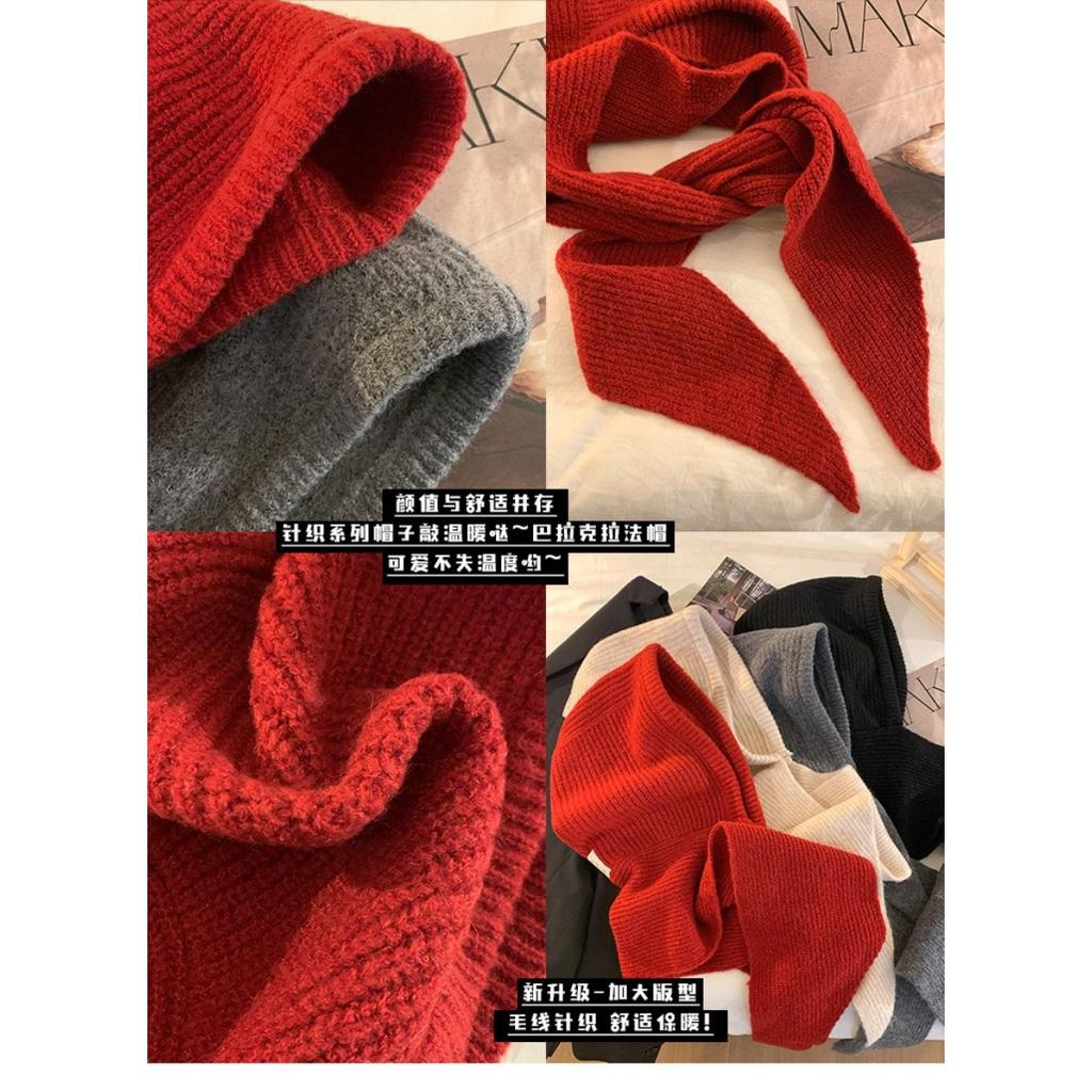 Red Hat Women's Autumn/Winter Warm Knitted Hat Scarf One Piece Hooded Neck Knitted Hat Winter