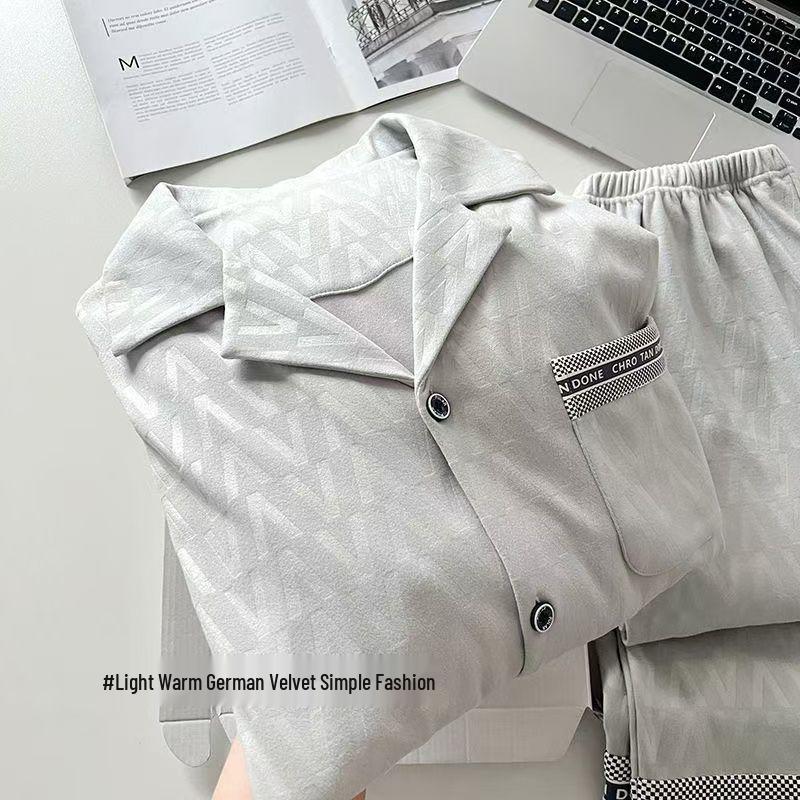 Gande Sammets Herrpyjamas: Höst/Vinter 2025, Varm Hemmadräkt i Större Storlekar, Kan Bäras Utomhus, Tvådelat Set