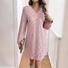 Women's Dress Fashion Casual Colorful Waffle Long Sleeve Loose Knee Dress
