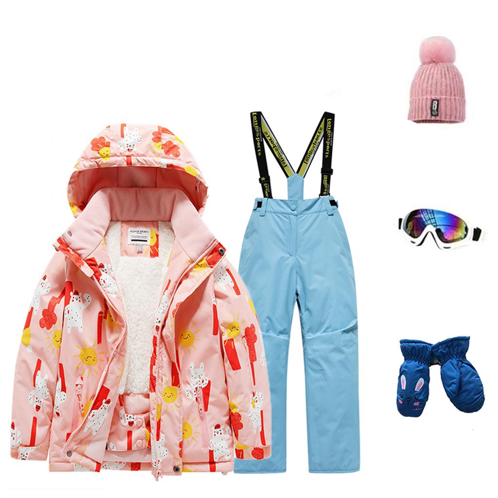 Dětská módní lyžařská souprava pro chlapce a dívky, zateplená, voděodolná, termo lyžařská souprava, pětidílný komplet s bundou a kalhotami
