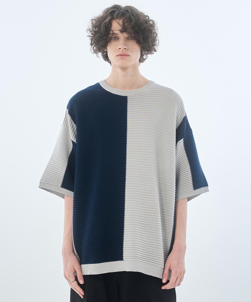 ZENSAI Combination Block Knit Grey