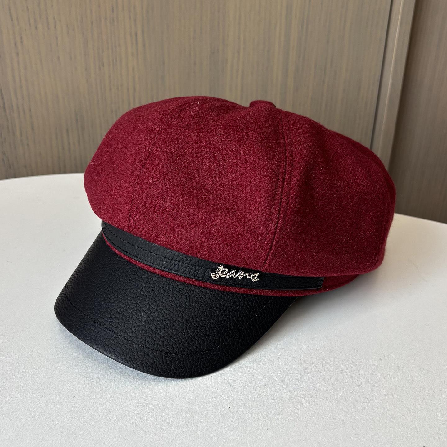 Британская Ретро Кепка Шляпа-Берет из Искусственной Кожи и Шерсти Модная Женская Маленькая Восьмиугольная Шляпа для Лица M（56-58cm）