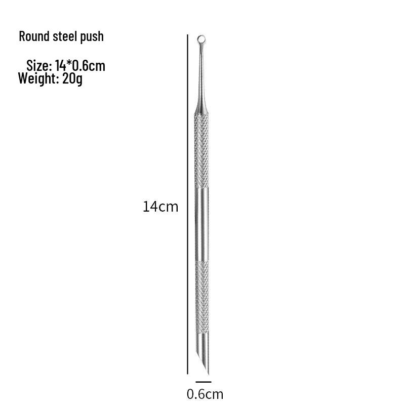 Russian Style Nail Pusher: Double-Ended Steel Tool for Cuticle Care with Round & Slanted Heads, Safe for Natural Nails.