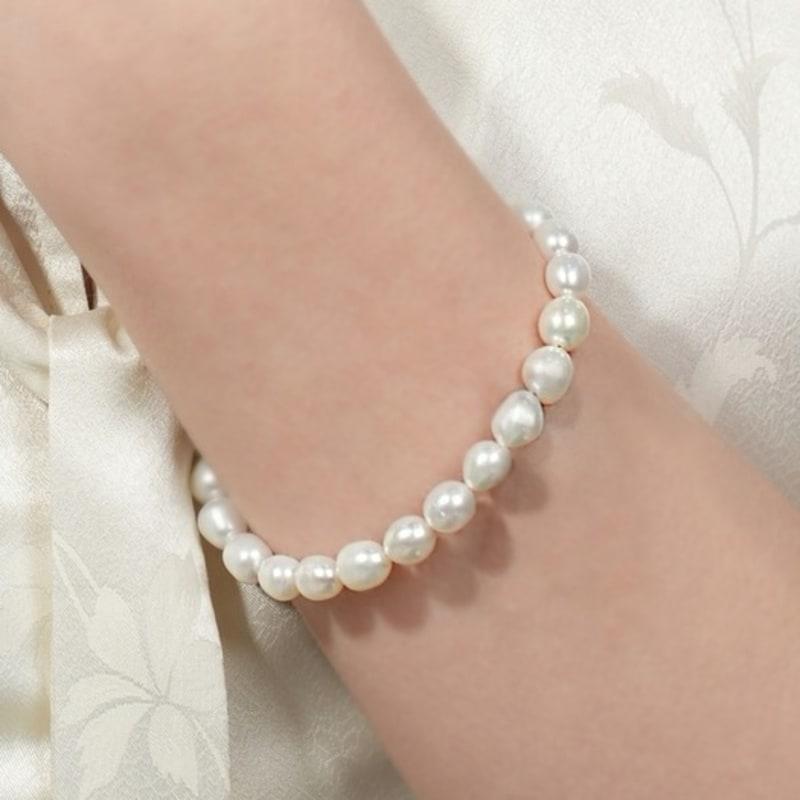 BONBEAU Unique Oval Water Pearl Bracelet Unique Oval Freshwater Pearl Layered Bracelet 7mm
