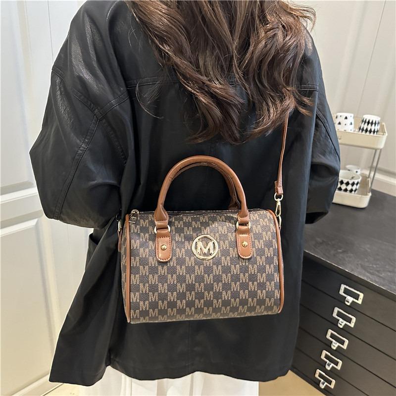 Women's bag new retro printed portable cylinder bag large capacity trendy versatile shoulder bag fashionable broadband messenger bag