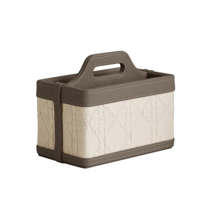 AhunderJiaz Light Luxury Multifunctional Leather Storage Box Remote Control Box Handle for Living Room Home Storage Ornaments